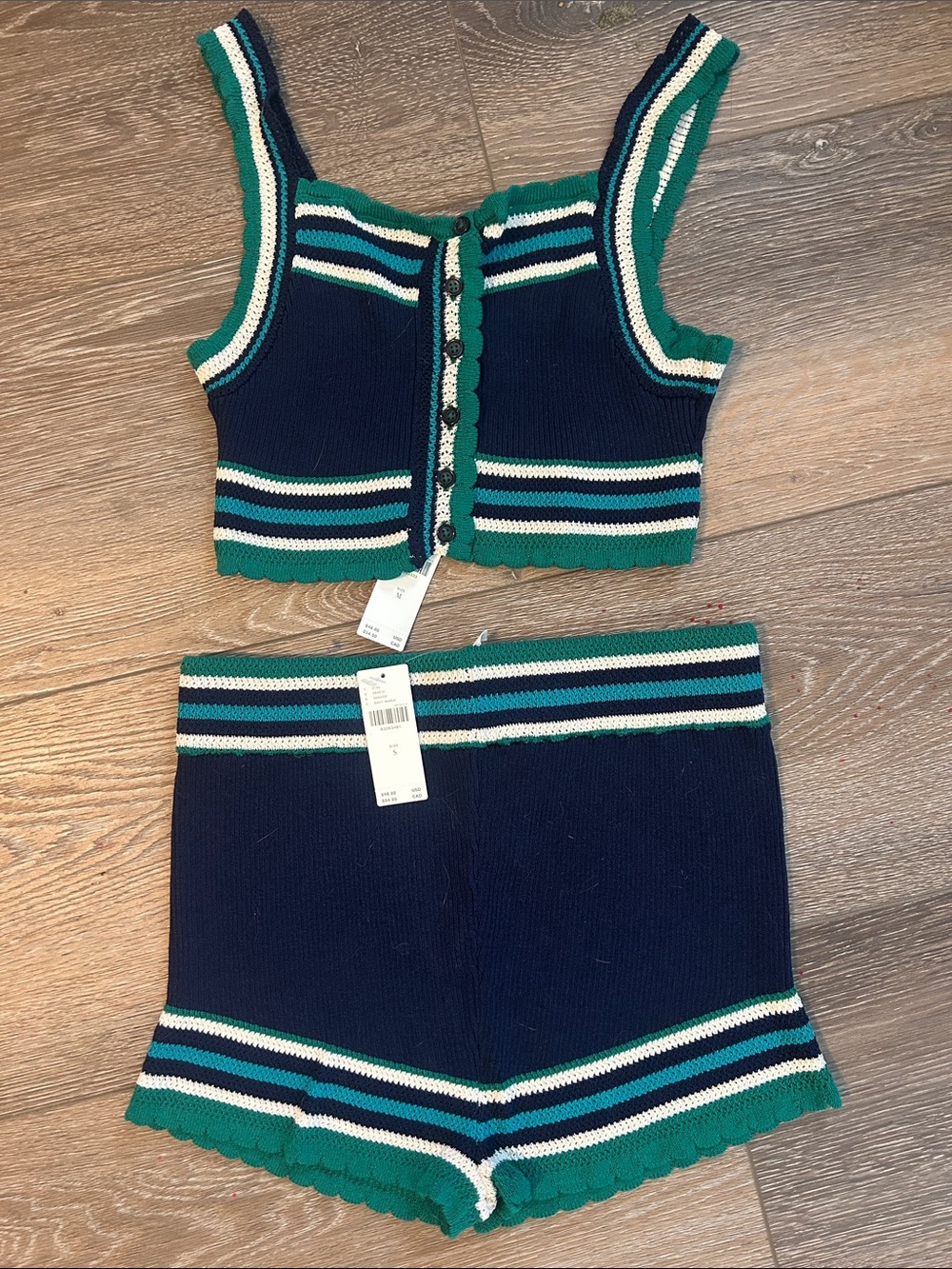 Anthropologie Navy, Teal & White Striped Knit Shorts